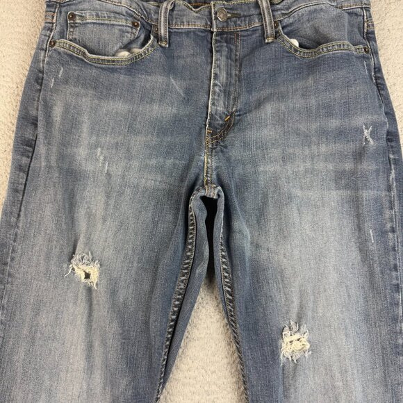 Levis 514 Jeans Mens 34x34 Blue Straight Fit Slim Leg Classic Cotton Distressed - Picture 4 of 9